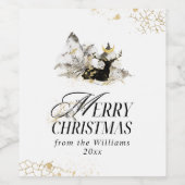 モダン金ゴールドムーン魔法フォレストクリスマスディアー ワインラベル (シングルラベル)