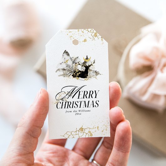 モダン金ゴールドムーン魔法フォレスト写真クリスマス ギフトタグ
