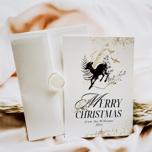 モダン金ゴールドムーン魔法フォレスト写真クリスマス シーズンカード