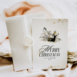 モダン金ゴールドムーン魔法フォレスト写真クリスマス シーズンカード