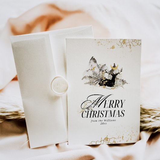 モダン金ゴールドムーン魔法フォレスト写真クリスマス シーズンカード