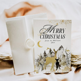 モダン金ゴールドムーン魔法フォレスト写真クリスマス シーズンカード