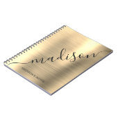 モダン金ゴールドメタルモノグラム署名スクリプト名 ノートブック (左側)