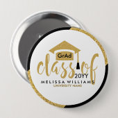 モダン金ゴールドモダングリッター2016年の文字クラス 缶バッジ (正面&裏面)