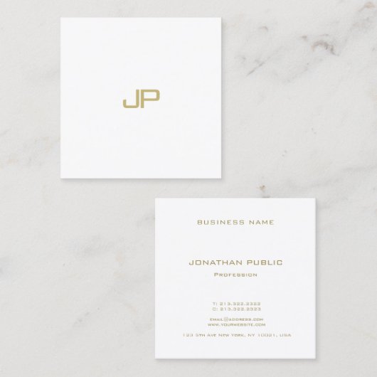 モダン金ゴールドモノグラムエレガントテンプレートプロフェッショナル スクエア名刺 (正面/裏面)