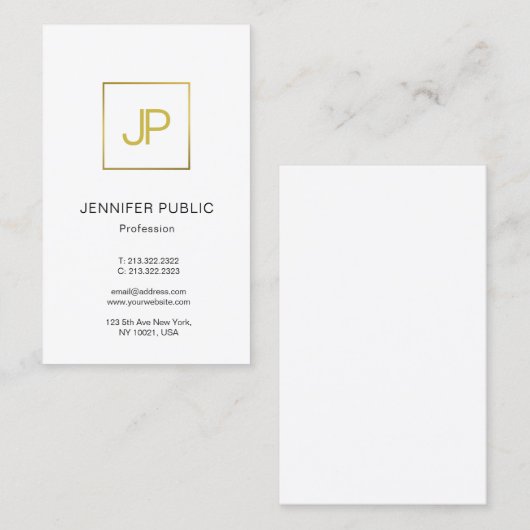 モダン金ゴールドモノグラムエレガントプロフェッショナルプレーン 名刺 (正面/裏面)