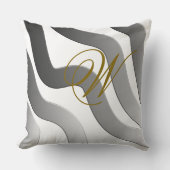 モダン金ゴールドモノグラム抽象芸術白黒線 クッション (正面)