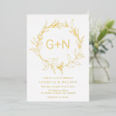 モダン金ゴールドモノグラ離れムリース結婚ズゴールデン 箔招待状 (立ち正面)