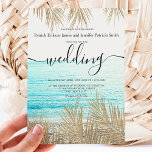 モダン金ゴールドヤシの木のビーチスクリプ結婚ト 招待状<br><div class="desc">シンプルモダンフェイク金ゴールドのヤシの木の水の色とトレンディーとパームの木の葉結婚に熱帯性ビーチの写真とタイポグラフィと熱帯のテーマ</div>