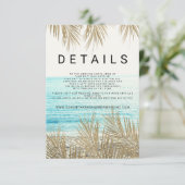 モダン金ゴールドヤシの木のビーチ写真の結婚詳細 エンクロージャーカード (スタンド正面)