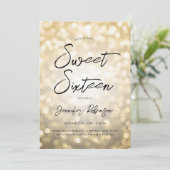 モダン金ゴールドライト写真甘い16パーティー 招待状 (スタンド正面)