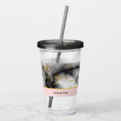 モダン金ゴールドリボン付きスモーキーな灰色の大理石 アクリルタンブラー (裏面)