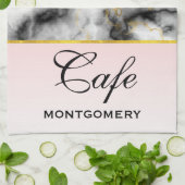 モダン金ゴールドリボン付きスモーキーな灰色の大理石 キッチンタオル (折り畳み)