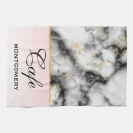 モダン金ゴールドリボン付きスモーキーな灰色の大理石 キッチンタオル