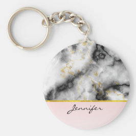 モダン金ゴールドリボン付きスモーキーな灰色の大理石 キーホルダー