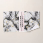 モダン金ゴールドリボン付きスモーキーな灰色の大理石 バスタオルセット (ハンドタオル)