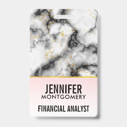 モダン金ゴールドリボン付きスモーキーな灰色の大理石 バッジ (正面)