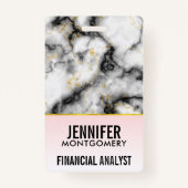 モダン金ゴールドリボン付きスモーキーな灰色の大理石 バッジ (正面)