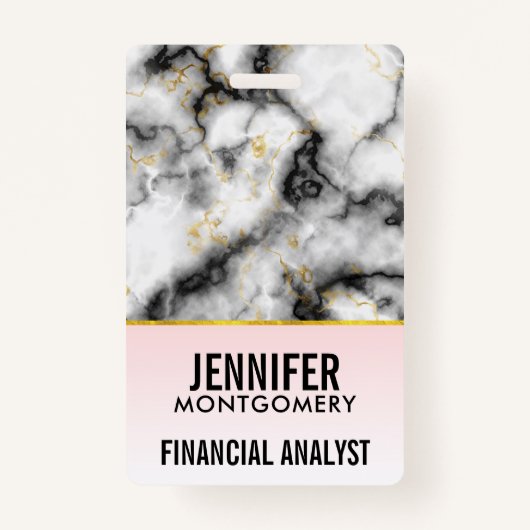 モダン金ゴールドリボン付きスモーキーな灰色の大理石 バッジ (裏面)