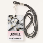 モダン金ゴールドリボン付きスモーキーな灰色の大理石 バッジ (裏面ランヤード)