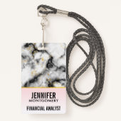 モダン金ゴールドリボン付きスモーキーな灰色の大理石 バッジ (正面ランヤード)