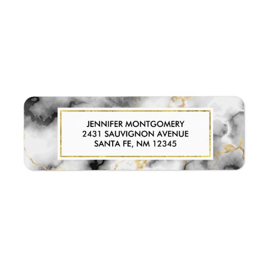 モダン金ゴールドリボン付きスモーキーな灰色の大理石 ラベル (正面)