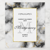 モダン金ゴールドリボン付きスモーキーな灰色の大理石 ワインラベル (シングルラベル)