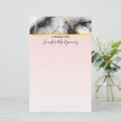 モダン金ゴールドリボン付きスモーキーな灰色の大理石 便箋 (スタンド正面)