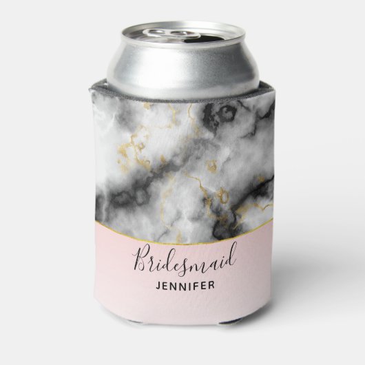 モダン金ゴールドリボン付きスモーキーな灰色の大理石 缶クーラー (缶裏面)
