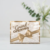 モダン金ゴールドリボン大開口部 インビテーションポストカード (スタンド正面)