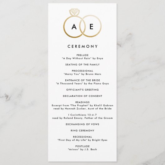 モダン金ゴールドリングや輪カスタムウェディングプログラム プログラム (正面)