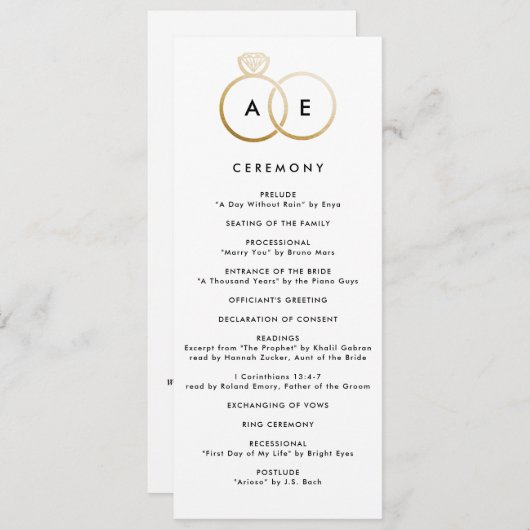 モダン金ゴールドリングや輪カスタムウェディングプログラム プログラム (正面/裏面)