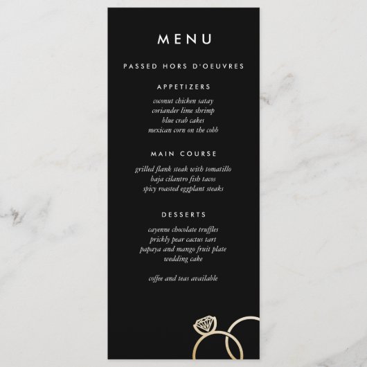 モダン金ゴールドリングや輪カスタムウェディングメニューブラック メニュー (正面)