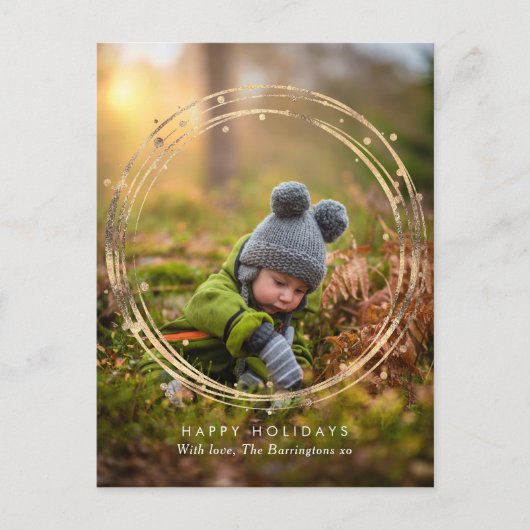 モダン金ゴールドリースカードはがき シーズンポストカード (正面)