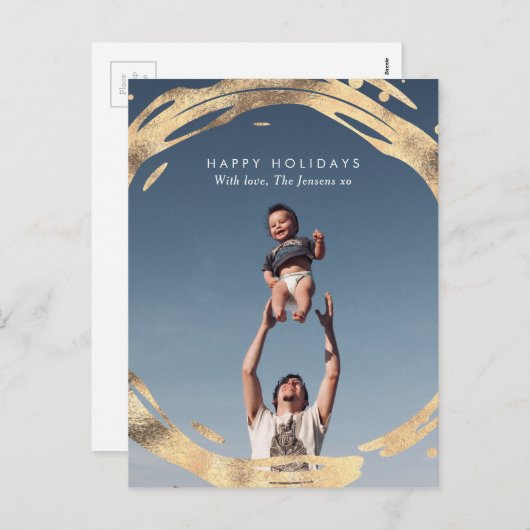 モダン金ゴールドリースカードはがき シーズンポストカード (正面/裏面)