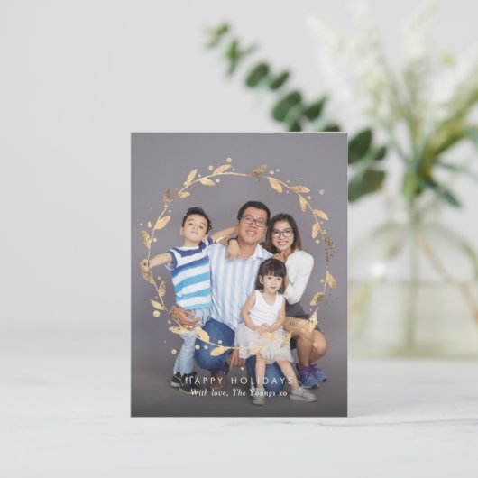 モダン金ゴールドリースカードはがき シーズンポストカード (スタンド正面)