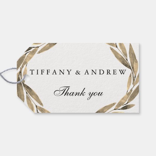 モダン金ゴールドリーフリース結婚のギフトメッセージカード ギフトタグ (裏面横)