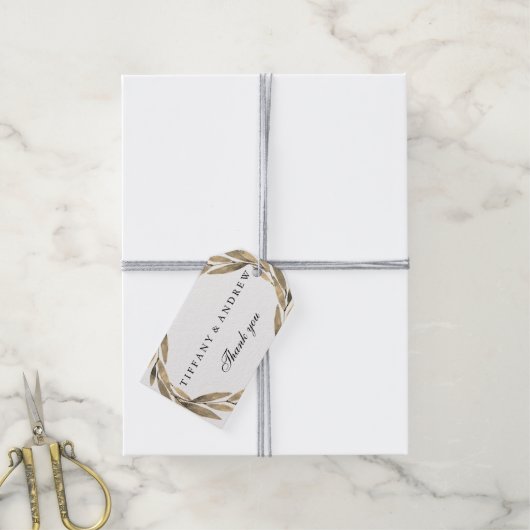 モダン金ゴールドリーフリース結婚のギフトメッセージカード ギフトタグ (より糸付き)
