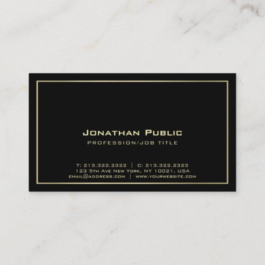 モダン金ゴールドルッククリエイティブブラックデザインエレガント 名刺 (裏面)