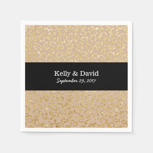 モダン金ゴールドレオパードエレガントプリント結婚ニュートラル スタンダードカクテルナプキン (正面)