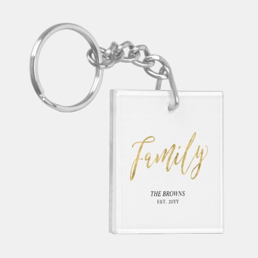 モダン金ゴールドレタリングファミリーフォトカスタム キーホルダー (正面左)
