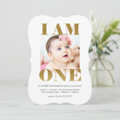 モダン金ゴールドレタリング写真1歳の誕生日 招待状 (スタンド正面)