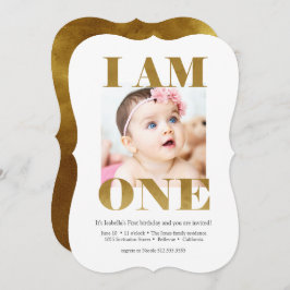 モダン金ゴールドレタリング写真1歳の誕生日 招待状