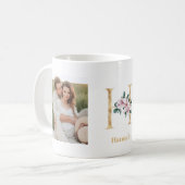 モダン金ゴールドレターHフラワー | 2フォトモノグラム コーヒーマグカップ (正面左)