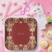 モダン金ゴールドレッドフローラ紙プレート ペーパープレート (パーティー)