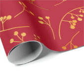 モダン金ゴールドレッドベリーイラストレーションパターン ラッピングペーパー (ロールコーナー)