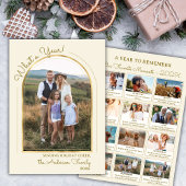 モダン金ゴールドレビューのArch Year In Review写真コラージュ シーズンカード