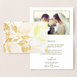 モダン金ゴールドレモ葉ン&ズ結婚Thank you 実在.com 箔カード