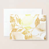 モダン金ゴールドレモ葉ン&ズ結婚Thank you 実在.com 箔カード (封筒付き正面)