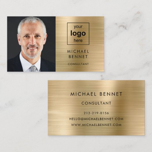 モダン金ゴールドロゴ写真 名刺 (正面/裏面)
